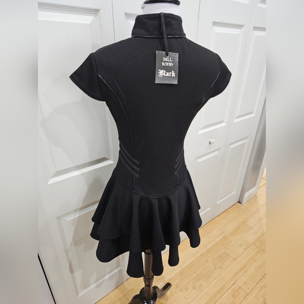 Hot Topic Hell Bunny Black Steampunk Goth Mesh Cut Out Zip Up Mock Dress S NWT - Picture 6 of 9